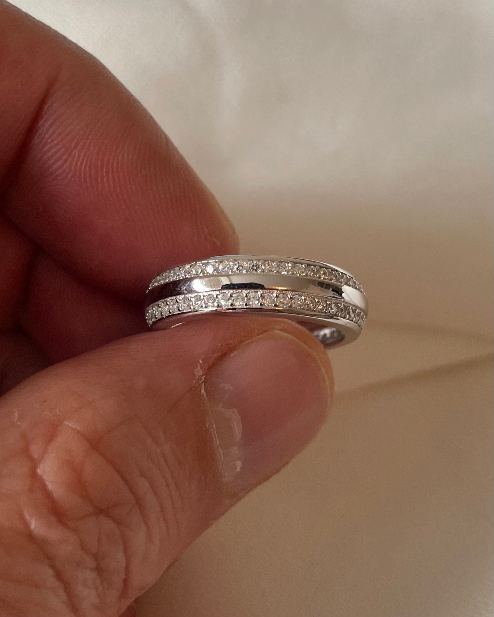 Round Cut Created Diamond Sterling Silver Wedding Band Ring