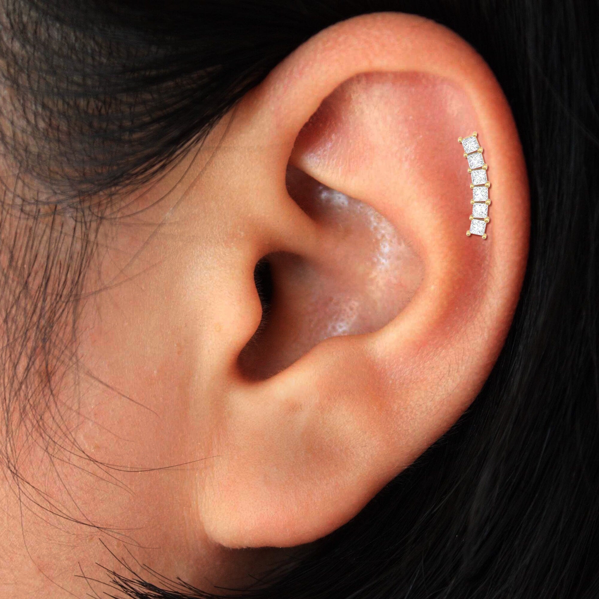 Princess Diamond Ear Climber, Princess Diamond Ear Crawler, Gift Idea , Earring for Women, Princess Cut Diamond Earrings, Diamond Earrings