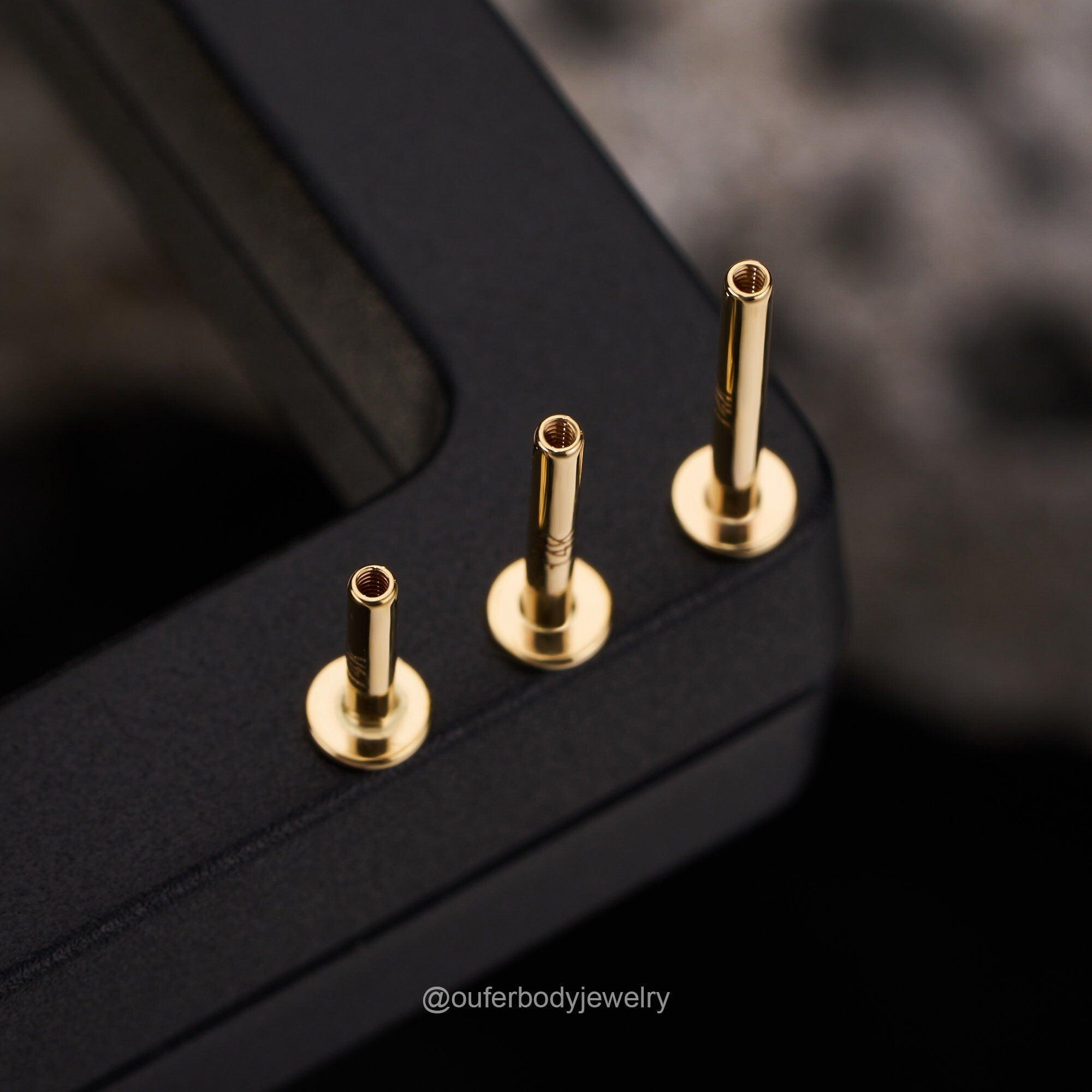 14K Solid Gold Internally Threaded Labret Studs - Available in 5mm, 6mm, 8mm, and 10mm for Cartilage, Helix, and Tragus Piercings.