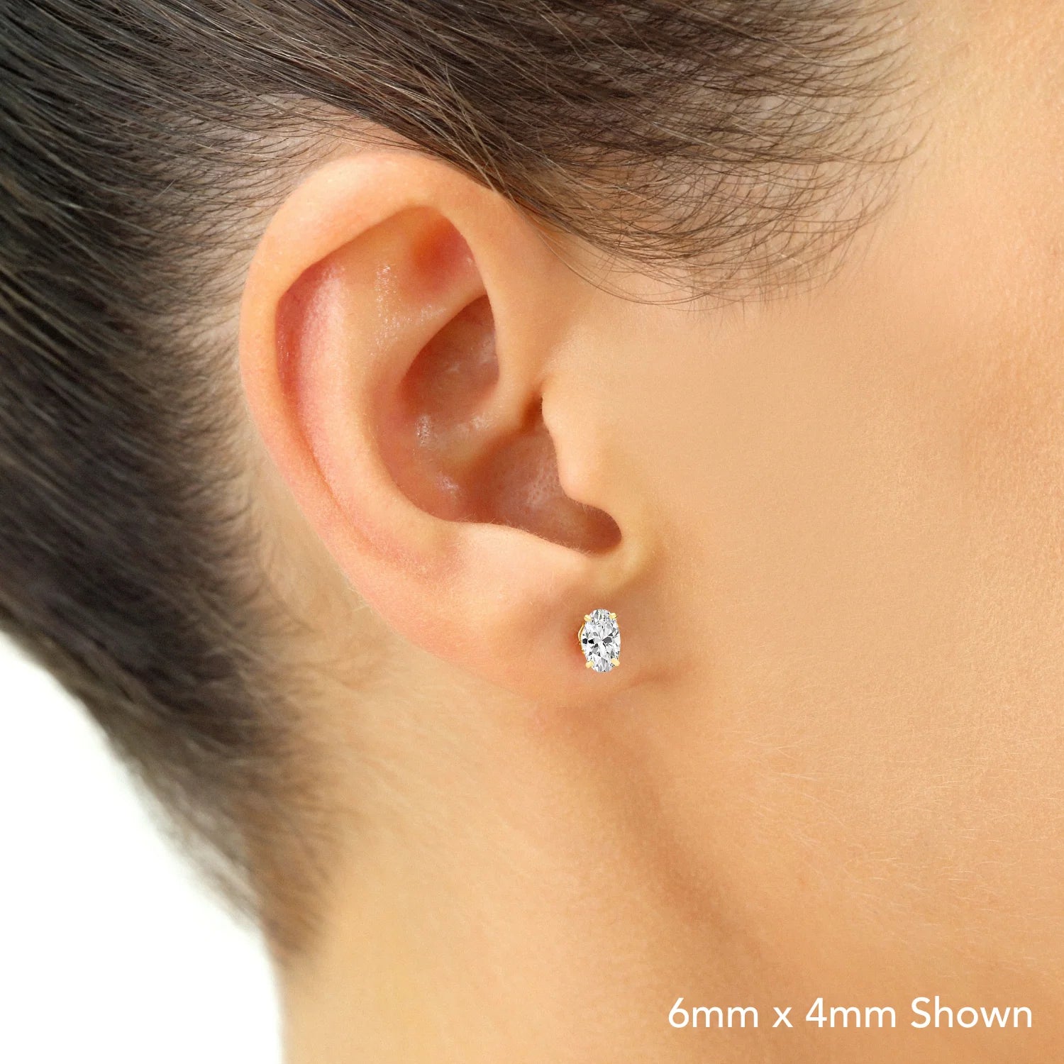 14K Solid Gold Basket Set Oval CZ Stud Earrings, with Pushbacks