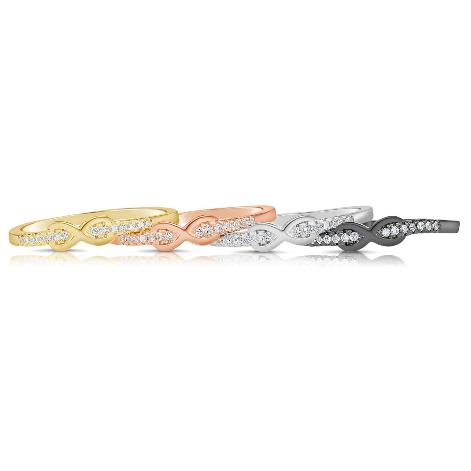 Sterling Silver Infinity Stackable Rings – 4 Timeless Bands for Everyday Elegance.