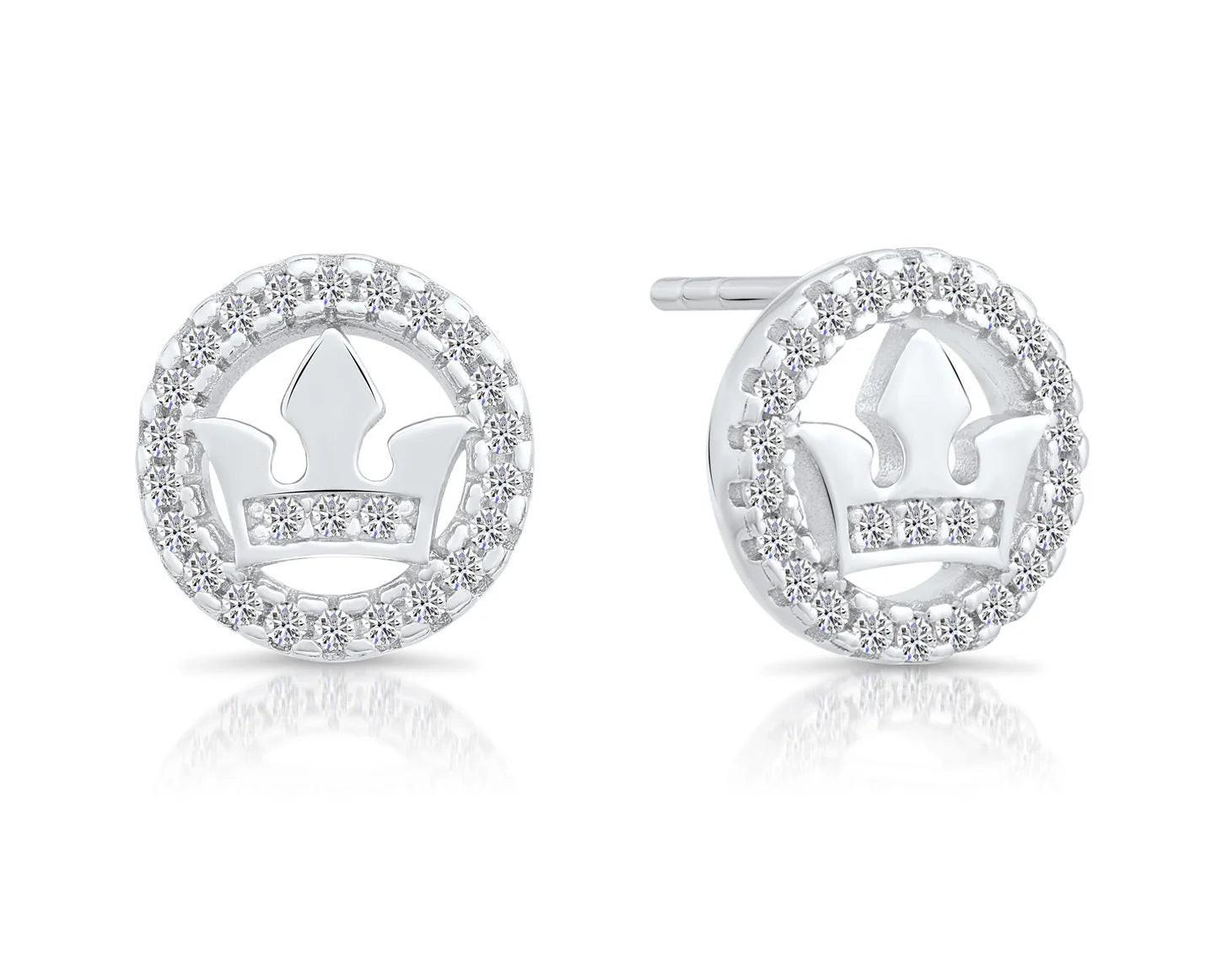 Dazzling CZ Halo Crown Stud Earrings in Sterling Silver - Barbados Elegance.