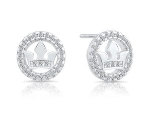 Dazzling CZ Halo Crown Stud Earrings in Sterling Silver - Barbados Elegance.