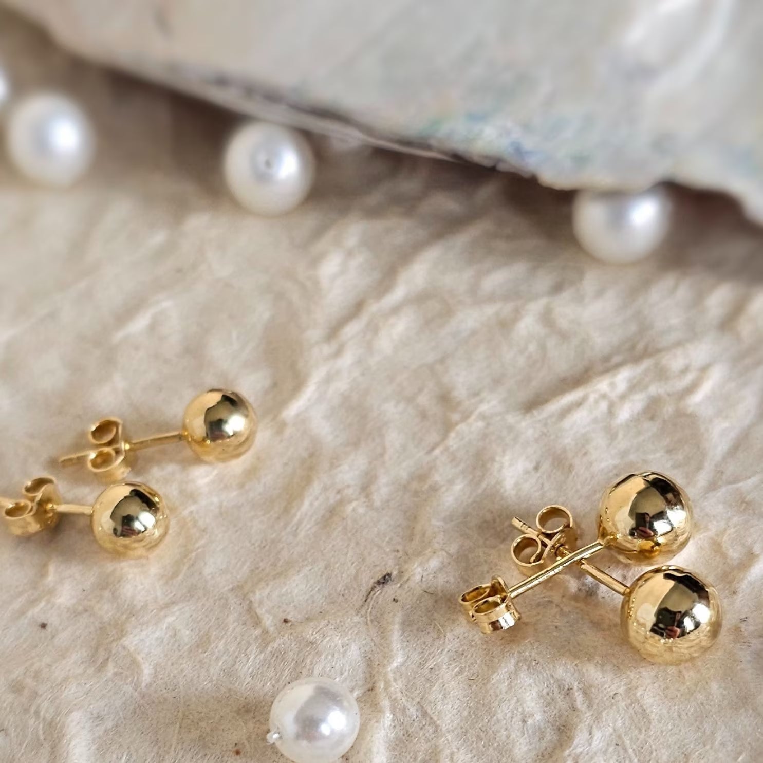 14K Solid Gold Ball Stud Earrings: Minimalist Bead Studs
