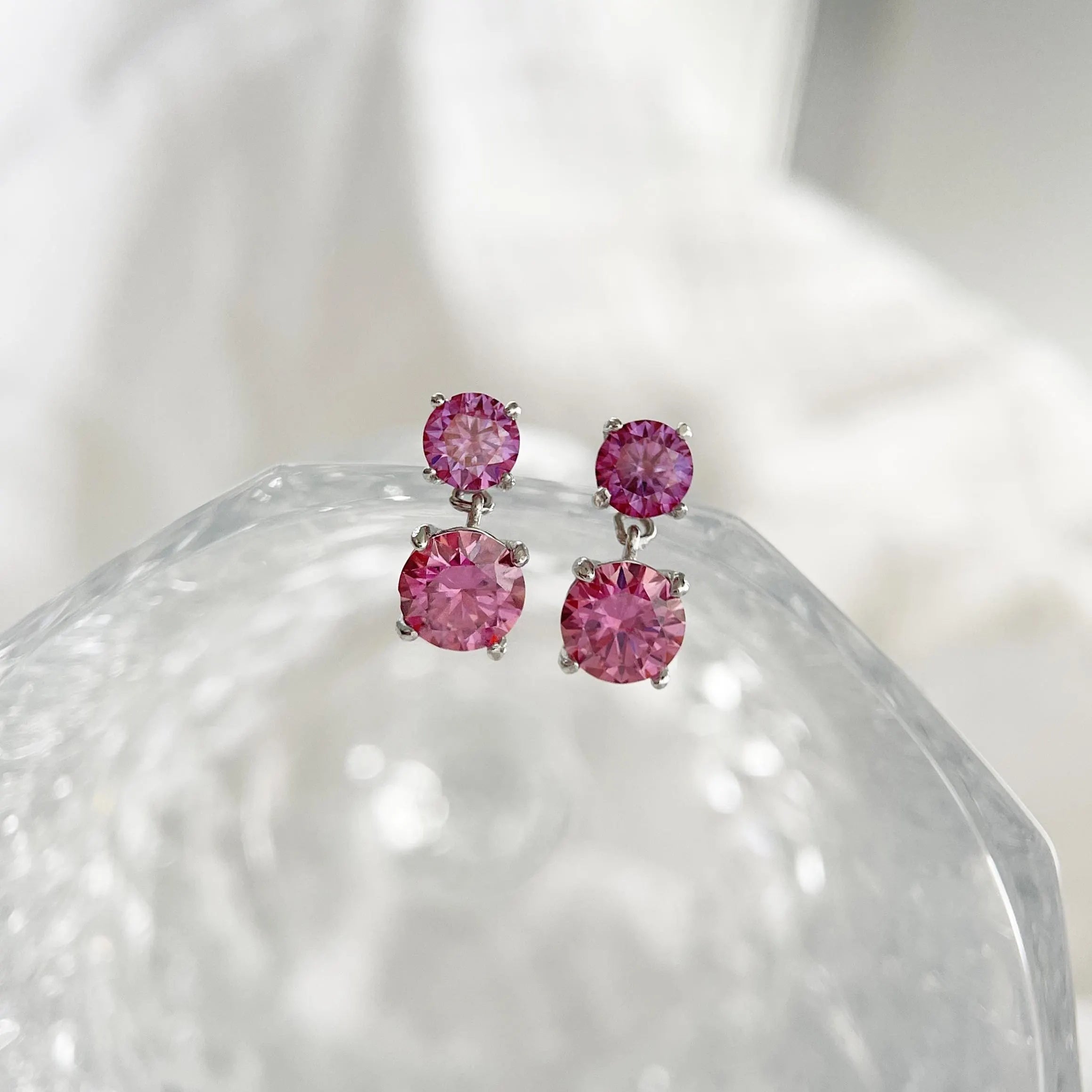Genuine Moissanite Double Drop Earrings: Platinum Overlay Sterling Silver