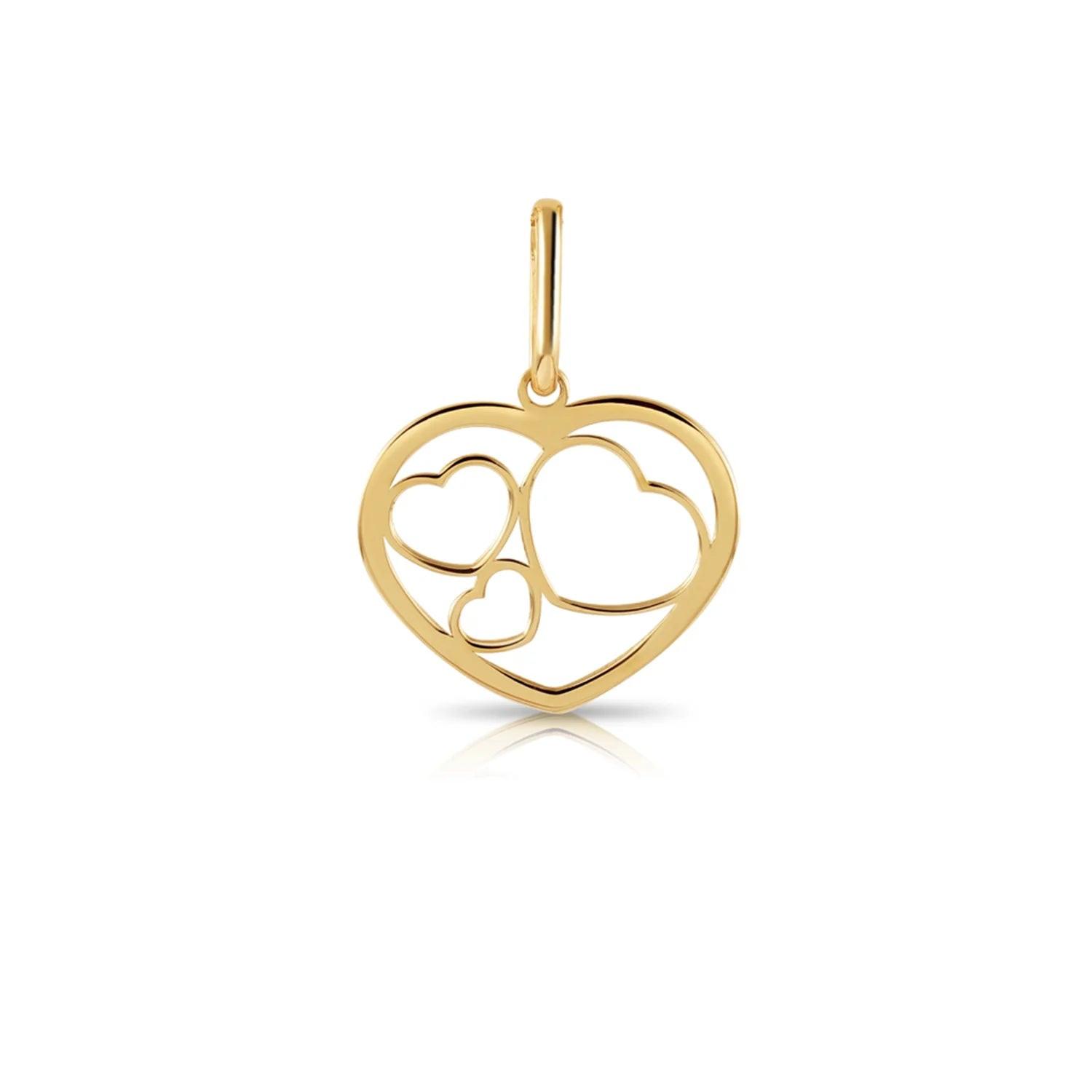 Stunning 14K Yellow Gold Triple Heart Pendant Necklace - The Perfect Timeless Gift.