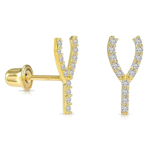 Stunning 14K Yellow Gold Wishbone Stud Earrings for Elegant Style.
