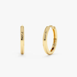 Elegant 14K Solid Gold Mini Huggie Earrings - Tiny Hinged Cartilage Hoops in 7mm, 8mm, and 9mm Sizes.