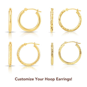 14K Gold Hoop Earrings, Diamond-Cut Fancy Hoop Earrings, Handmade & Designed by TILO Jewelry, Made in New York City