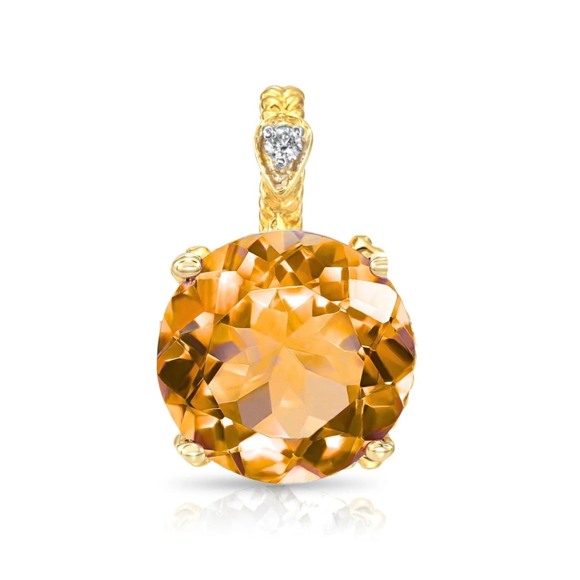 Stunning 14K Yellow Gold Citrine and Diamond Pendant Necklace.
