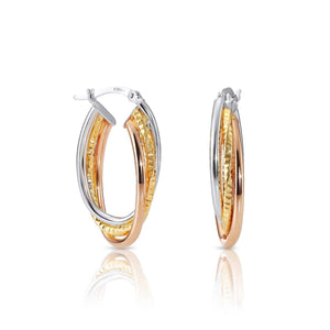 Elegant Tricolor Sterling Silver Spiral Oval Hoop Earrings for Women – Fine Jewelry Delight.
