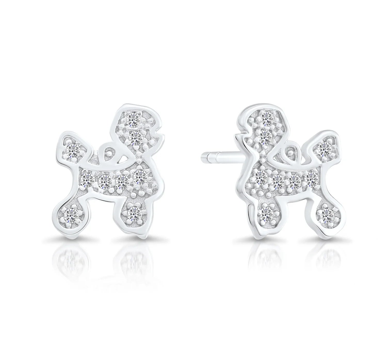 Sterling Silver CZ Poodle Stud Earrings