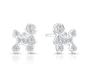 Sterling Silver CZ Poodle Stud Earrings
