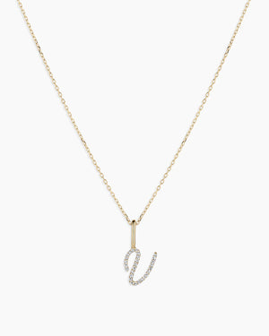 Diamond Script Alphabet Charm Necklace