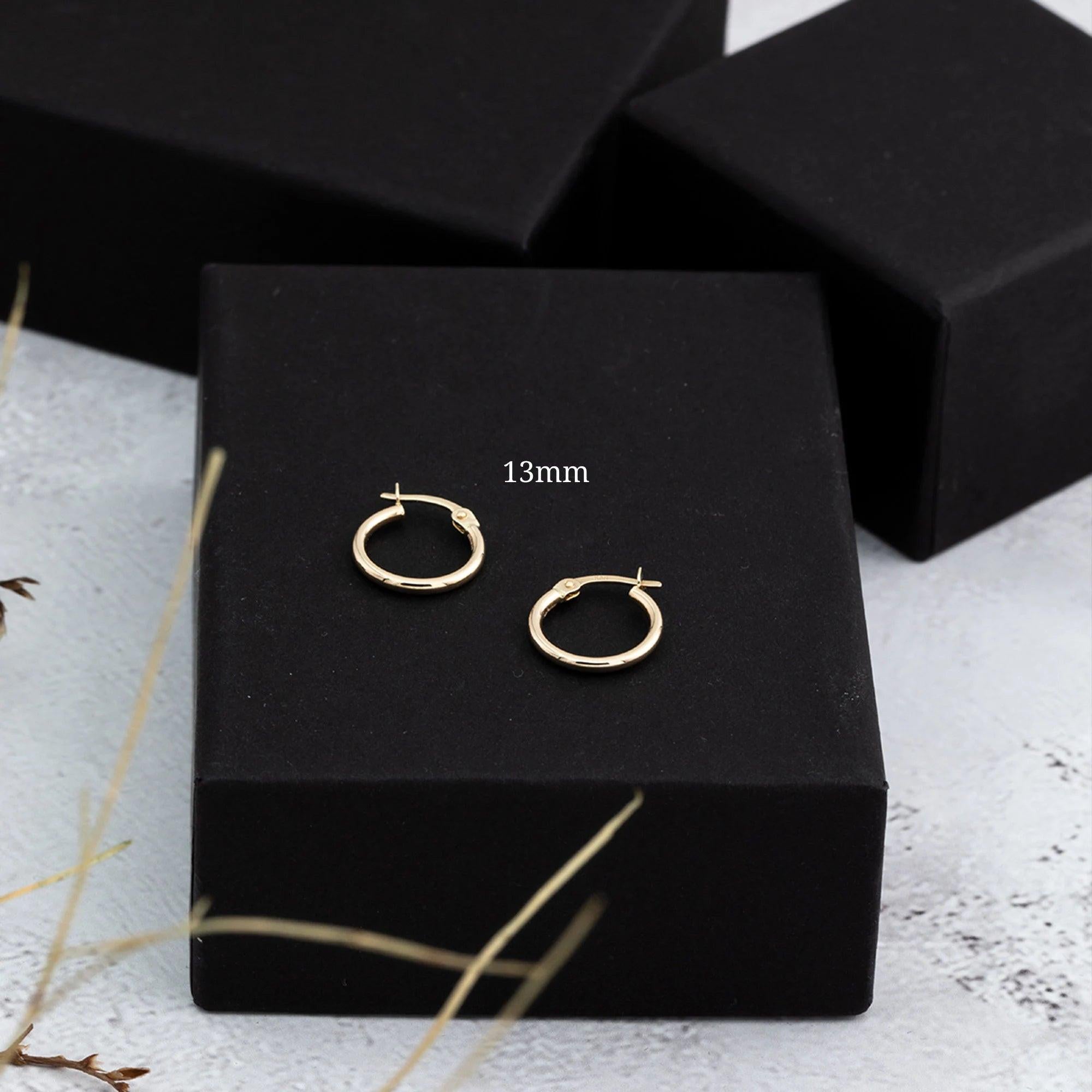 Elegant 14K Solid Gold Hoop Earrings - Classic Thickness, Available in Multiple Sizes (13mm, 18mm, 23mm, 32mm).