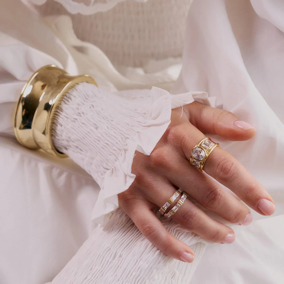 Polly Crystal Ring Stack 18Ct Gold Plate