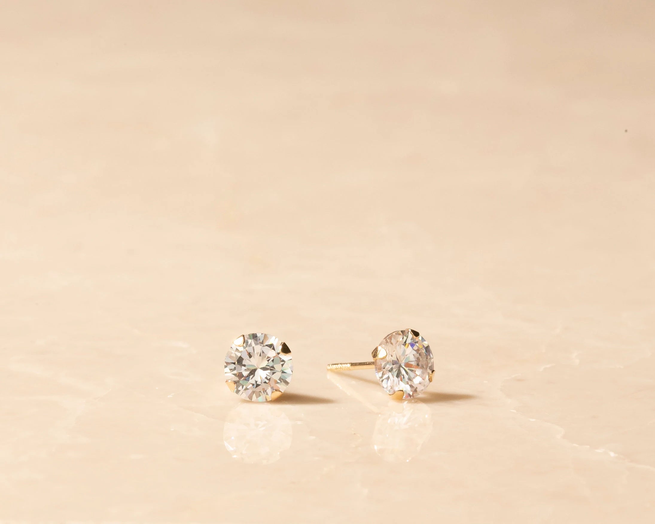 14K Solid Gold Stud Earring, Studs, Diamond Stud Earrings, Minimalist Dainty Earrings, CZ Stud Earrings, Screw Flat Back Earring, Tiny Round