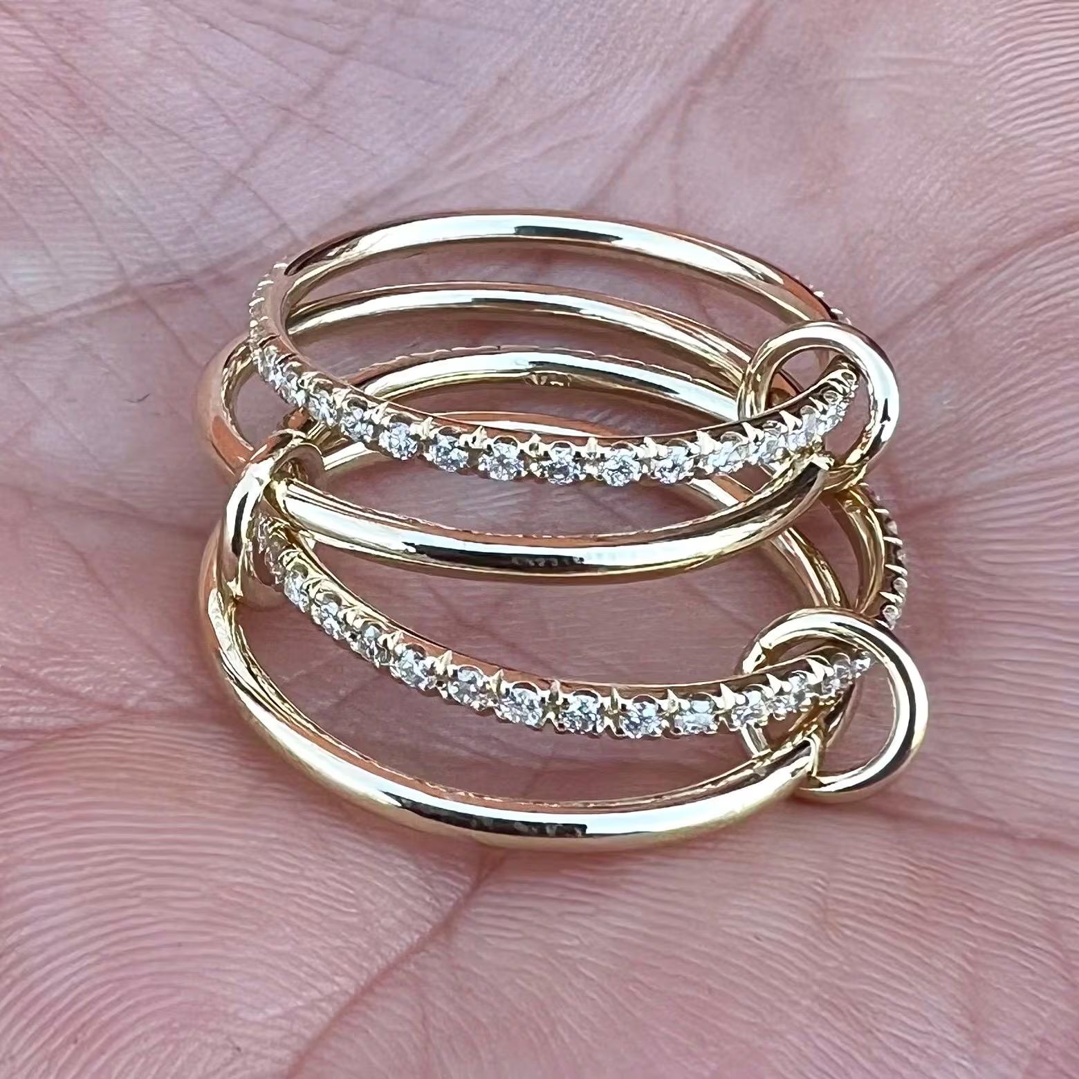 14K Gold Diamond Interlocking Rings, Stackable Eternity Set