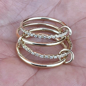 14K Gold Diamond Interlocking Rings, Stackable Eternity Set