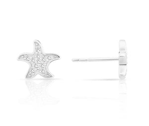 Sparkling CZ Starfish Stud Earrings in Sterling Silver.