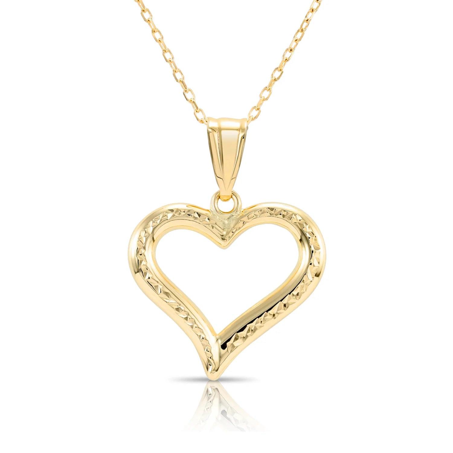 Stunning 14K Yellow Gold Diamond-Cut Heart Pendant Necklace with 18" Cable Chain.