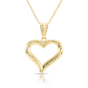 Stunning 14K Yellow Gold Diamond-Cut Heart Pendant Necklace with 18" Cable Chain.