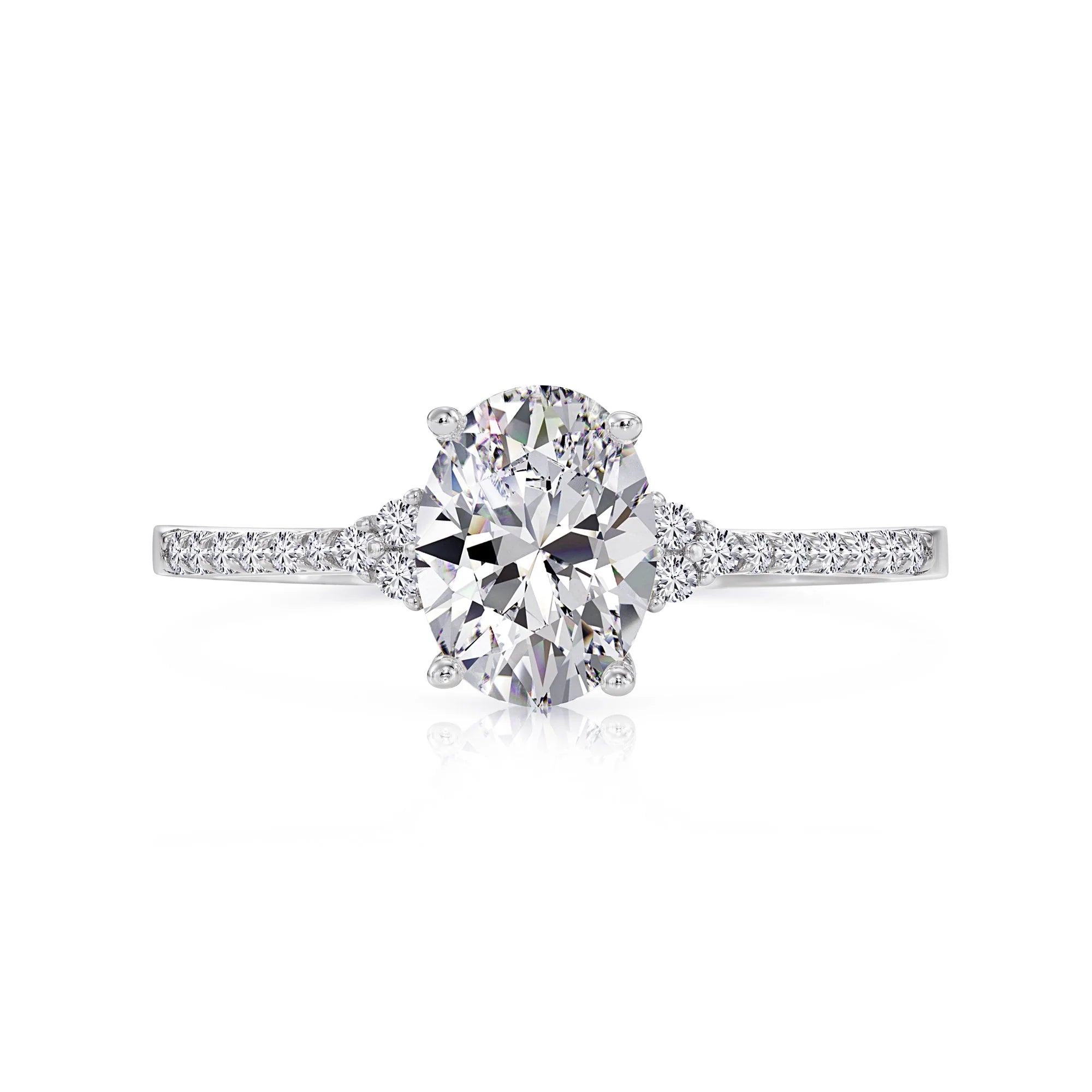 14K White Gold Oval-Shaped Solitaire 1.5 Carat Engagement Ring with Side Stones