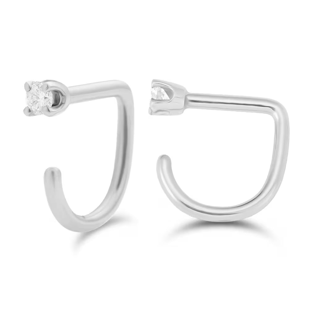 Small Diamond Claw Earring - 14K Solid Gold Huggie Hoop Earring