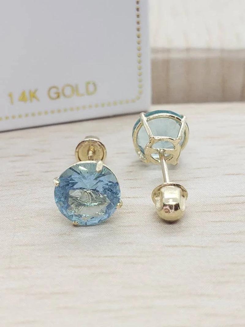 Beautiful 14K Solid Gold Aquamarine Screw Back Stud Earrings – Perfect March Birthstone Gift!.