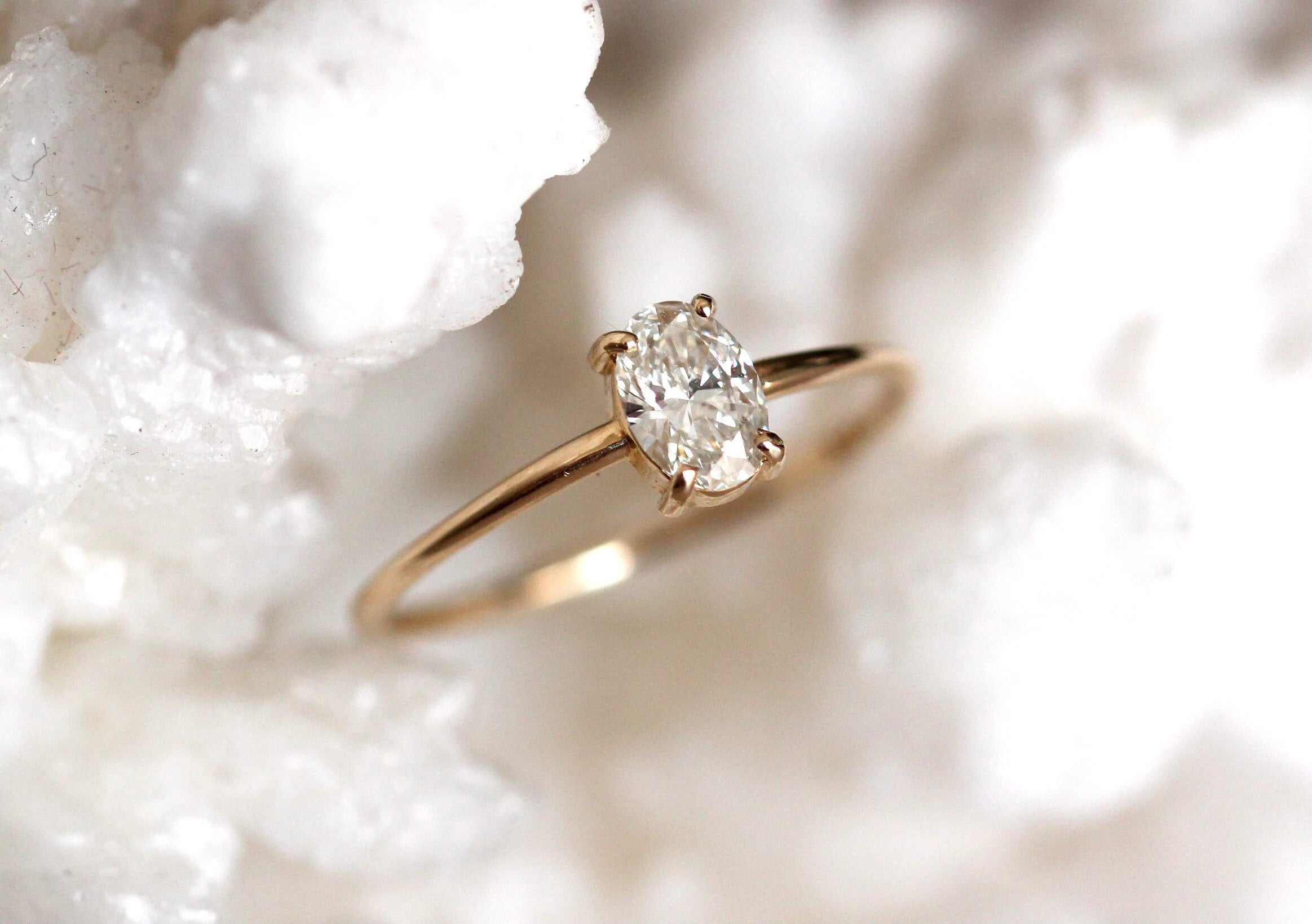 14K Gold Oval Diamond Ring, Oval Solitaire Ring, Sold Gold Ring, Handcrafted, Minimal Engagement Ring, Oval Engagement Ring, Low Profile