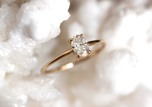 14K Gold Oval Diamond Ring, Oval Solitaire Ring, Sold Gold Ring, Handcrafted, Minimal Engagement Ring, Oval Engagement Ring, Low Profile