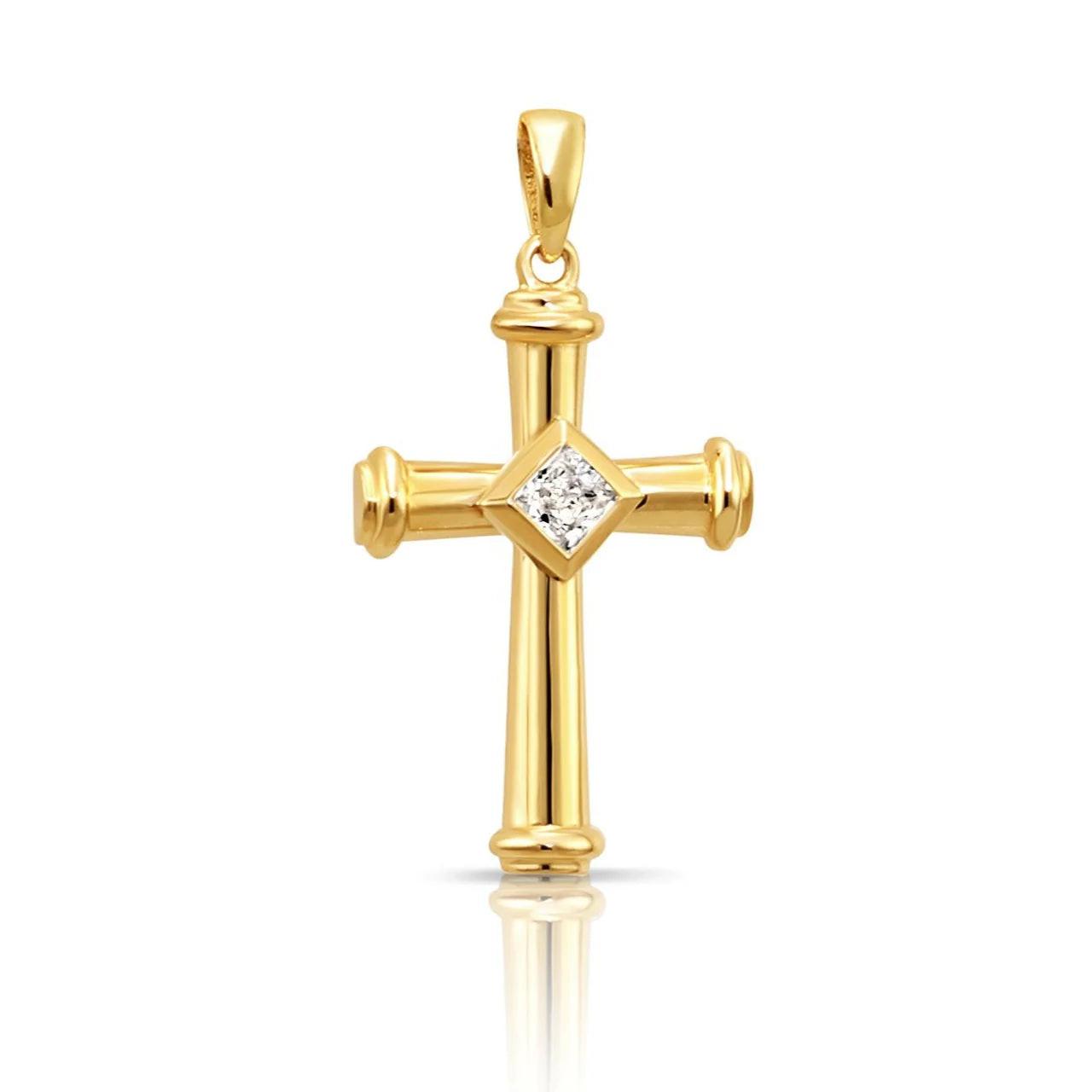 Stunning 14K Yellow Gold Cross Pendant Necklace - Timeless Elegance.