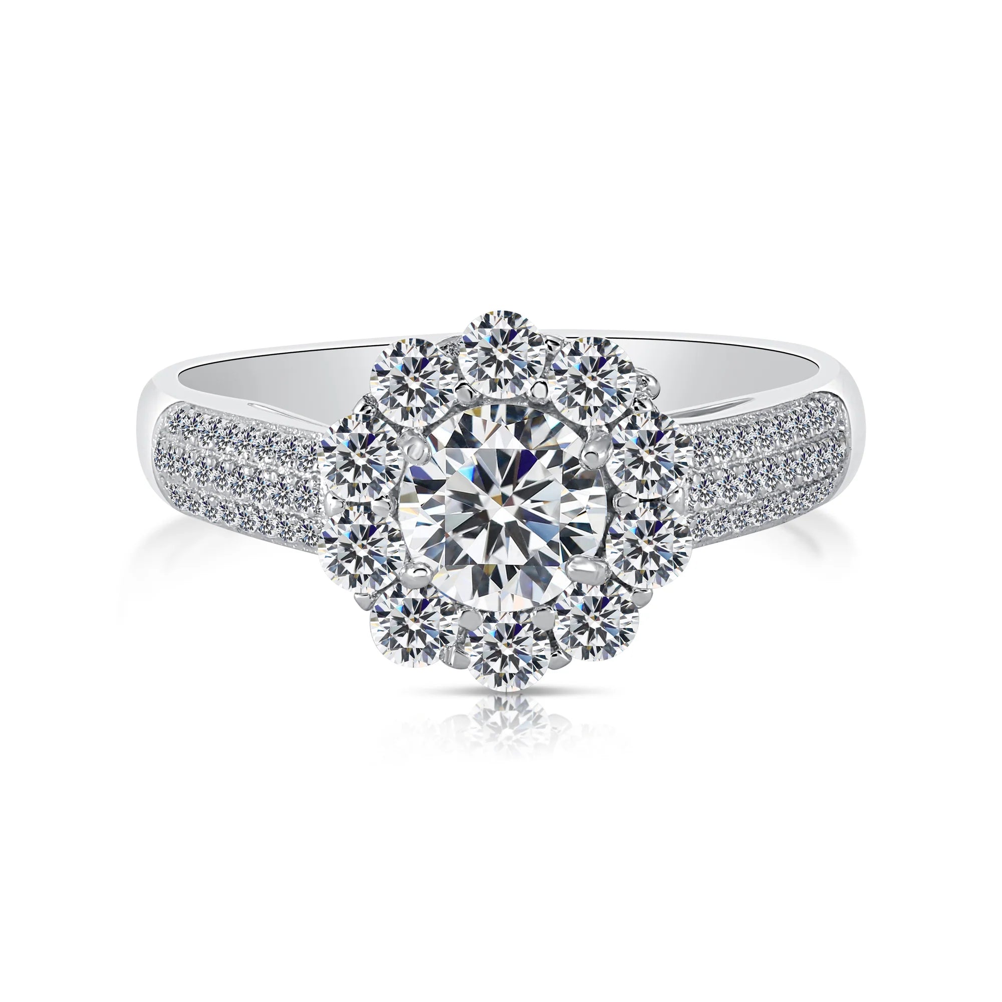 Sterling Silver Flower Halo CZ Engagement Ring