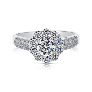 Sterling Silver Flower Halo CZ Engagement Ring