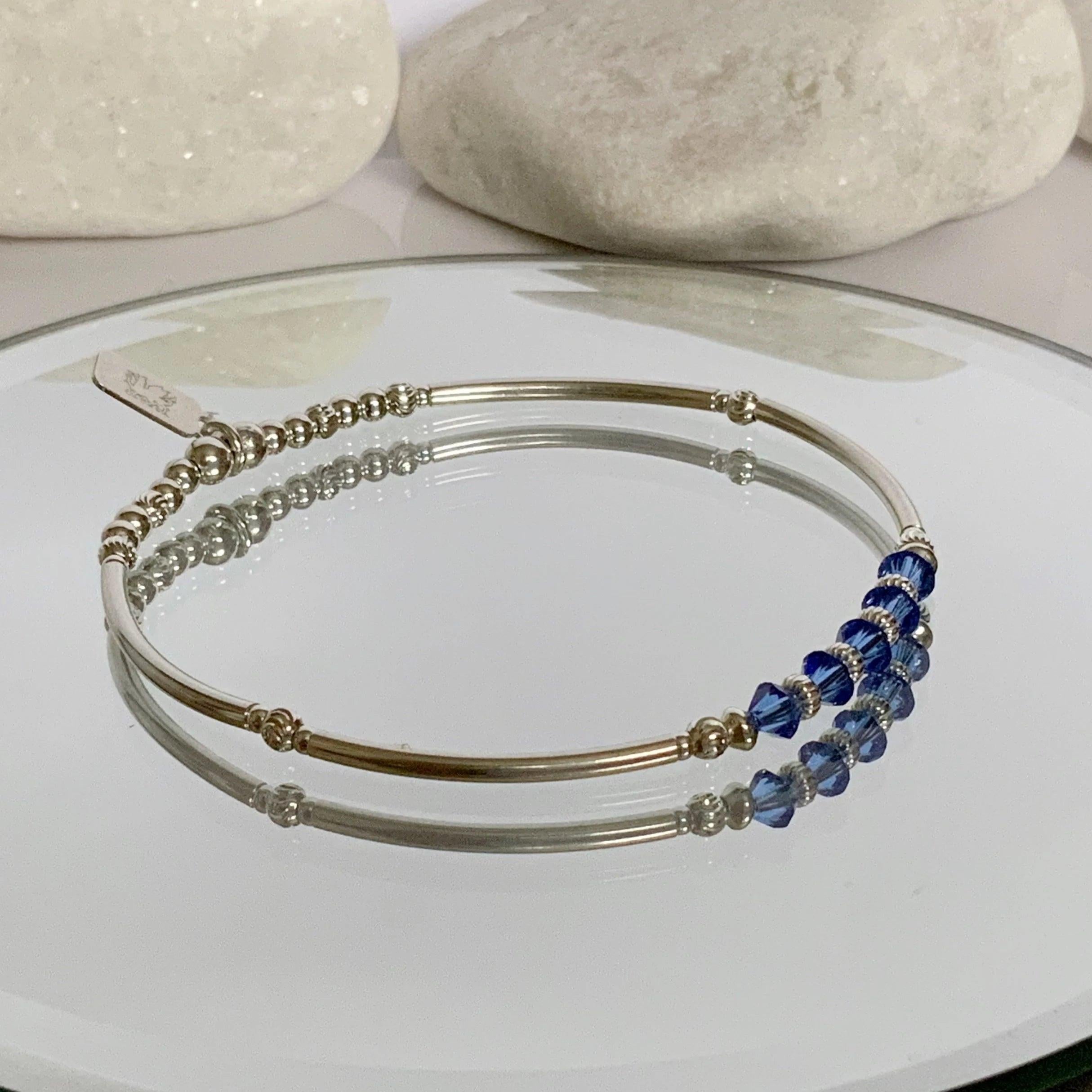 Elegant Sterling Silver Sapphire Bead Bracelet - Perfect 50th Birthday Gift & September Birthstone Jewelry for Best Friend.