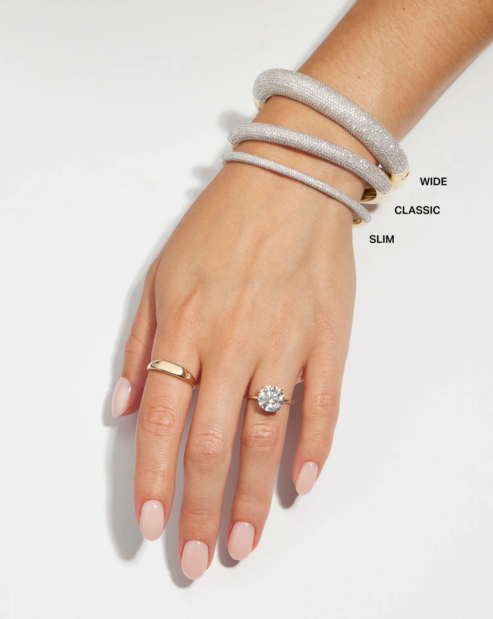Stunning Pavé Diamond Stackable Gold Cloud Bangle for Effortless Elegance.
