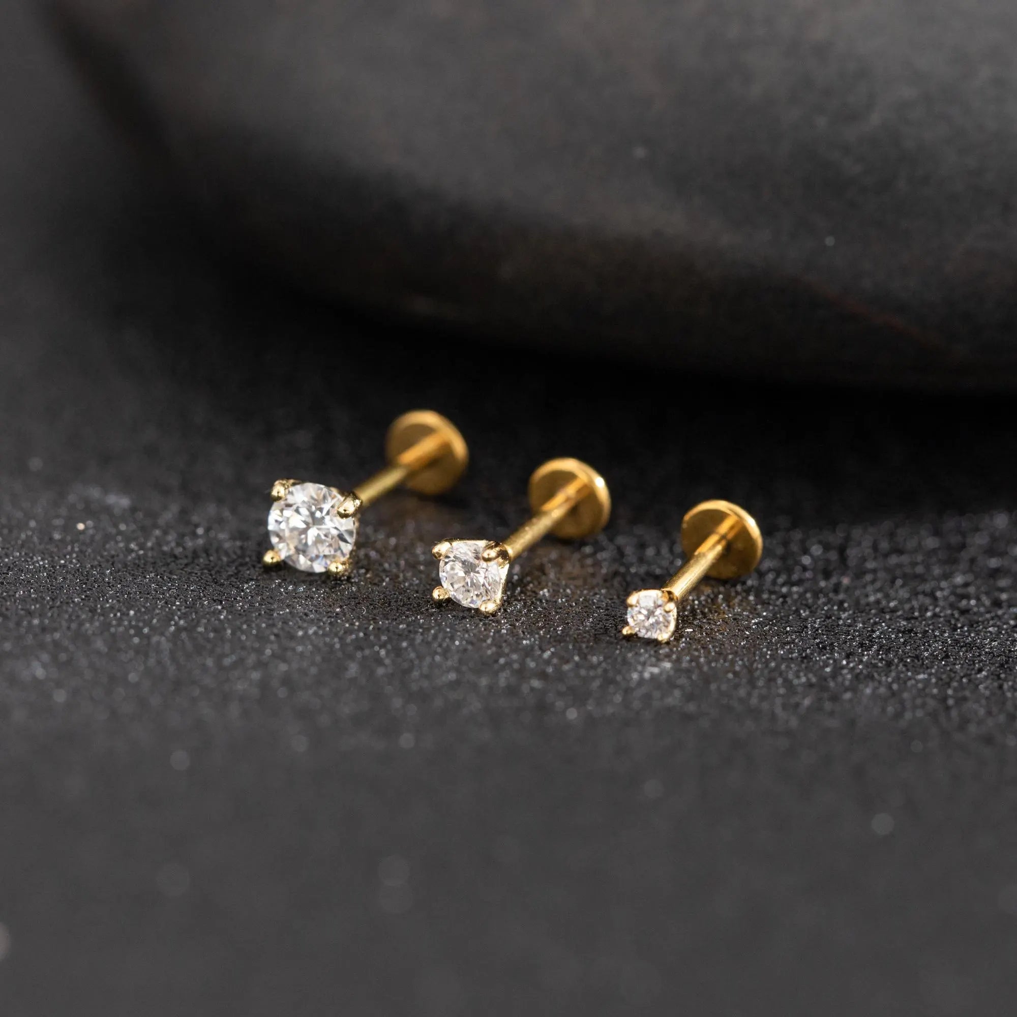 Moissanite Sterling Silver Labret, 18G Flat Back Stud