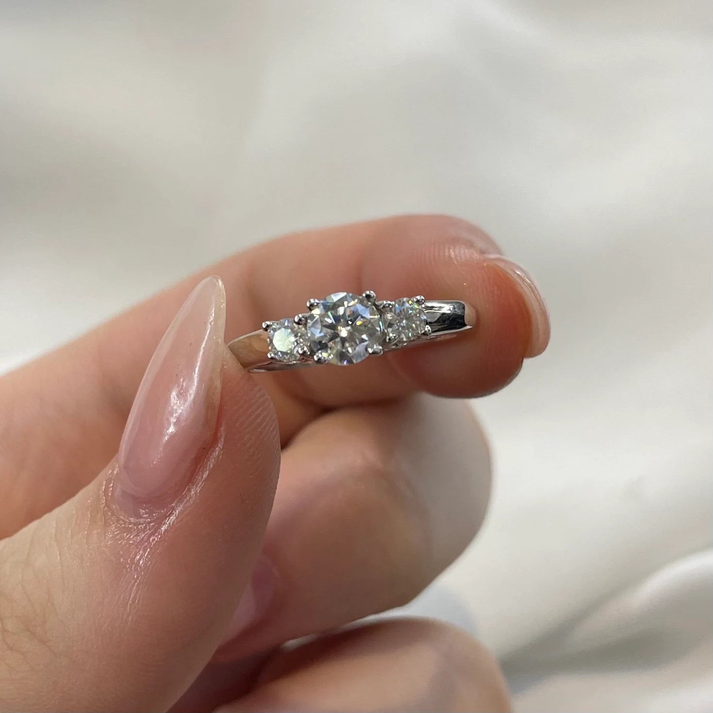 Moissanite Diamond Three Stone Wedding Ring: 925 Sterling Silver Promise Ring