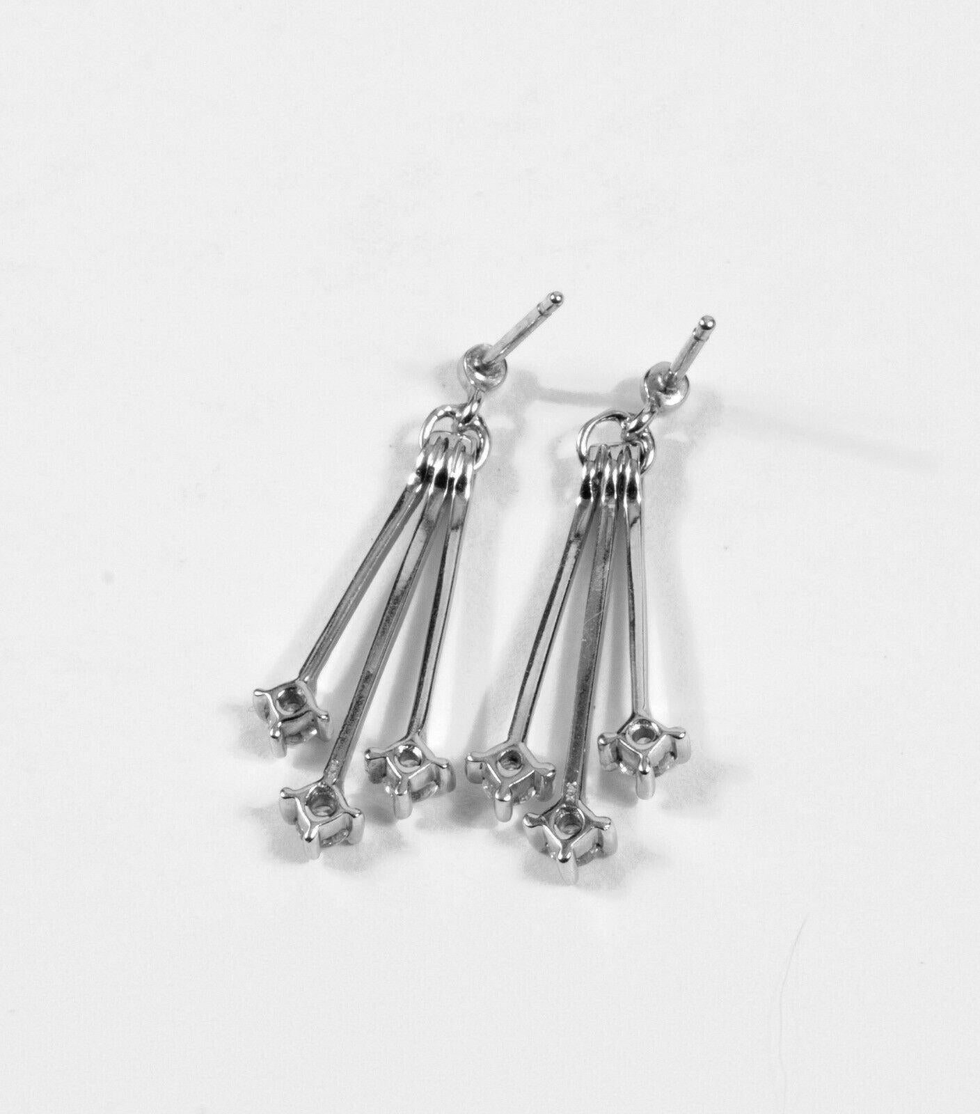 14K White Gold Diamond Dangle Earrings Multi Bar Drop