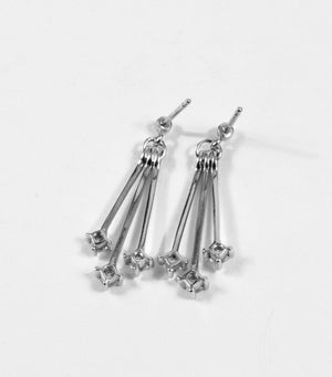 14K White Gold Diamond Dangle Earrings Multi Bar Drop