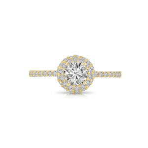 14K Yellow Gold Triple Halo Dome 1 Carat Engagement Ring with Side Stones