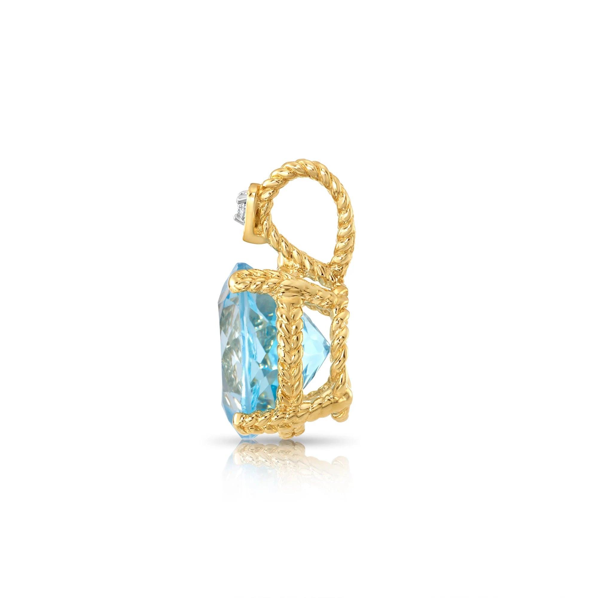Stunning 14K Solid Gold Sky Blue Topaz & Diamond Accent Charm Pendant.