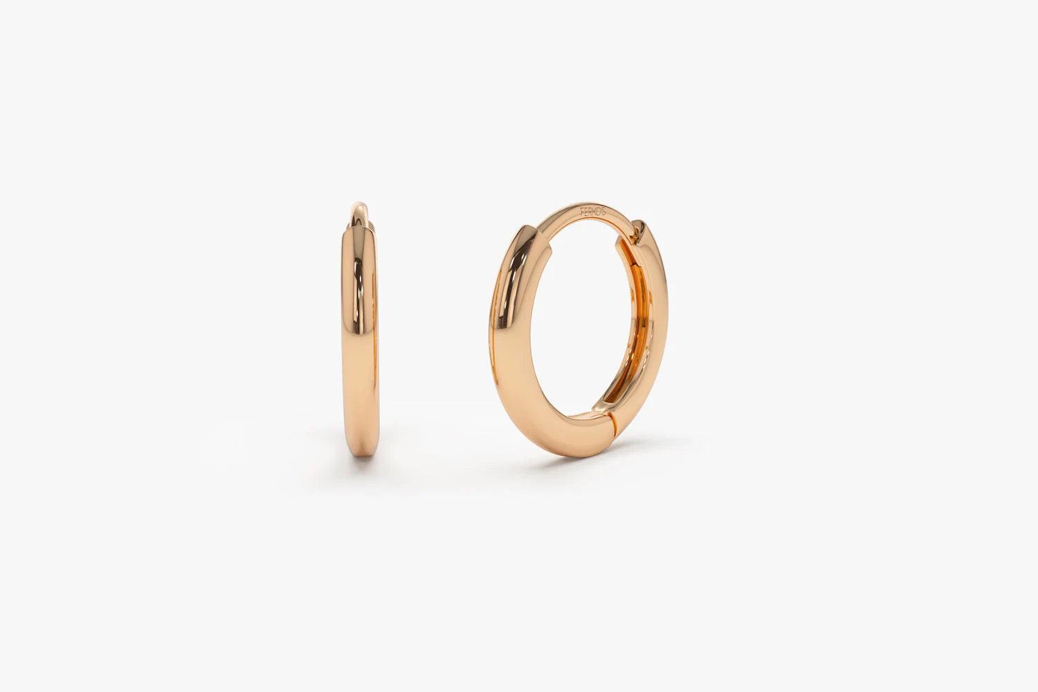 Elegant 14K Solid Gold Mini Huggie Hoop Earrings - 10MM & 12.5MM Options.