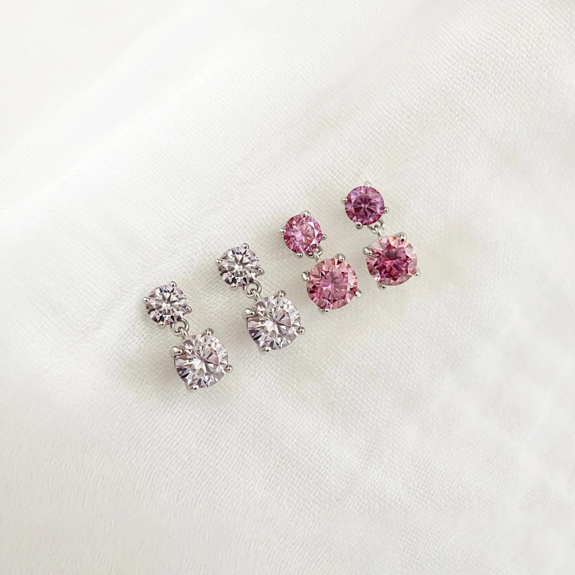 Genuine Moissanite Double Drop Earrings: Platinum Overlay Sterling Silver