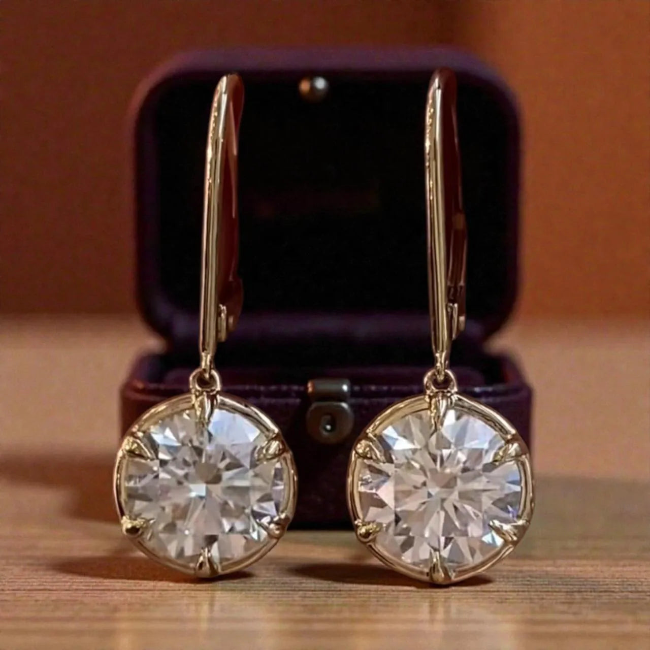 14K Gold Moissanite Drop Earrings | round Brilliant Cut 2 Ct Dangle Jewelry