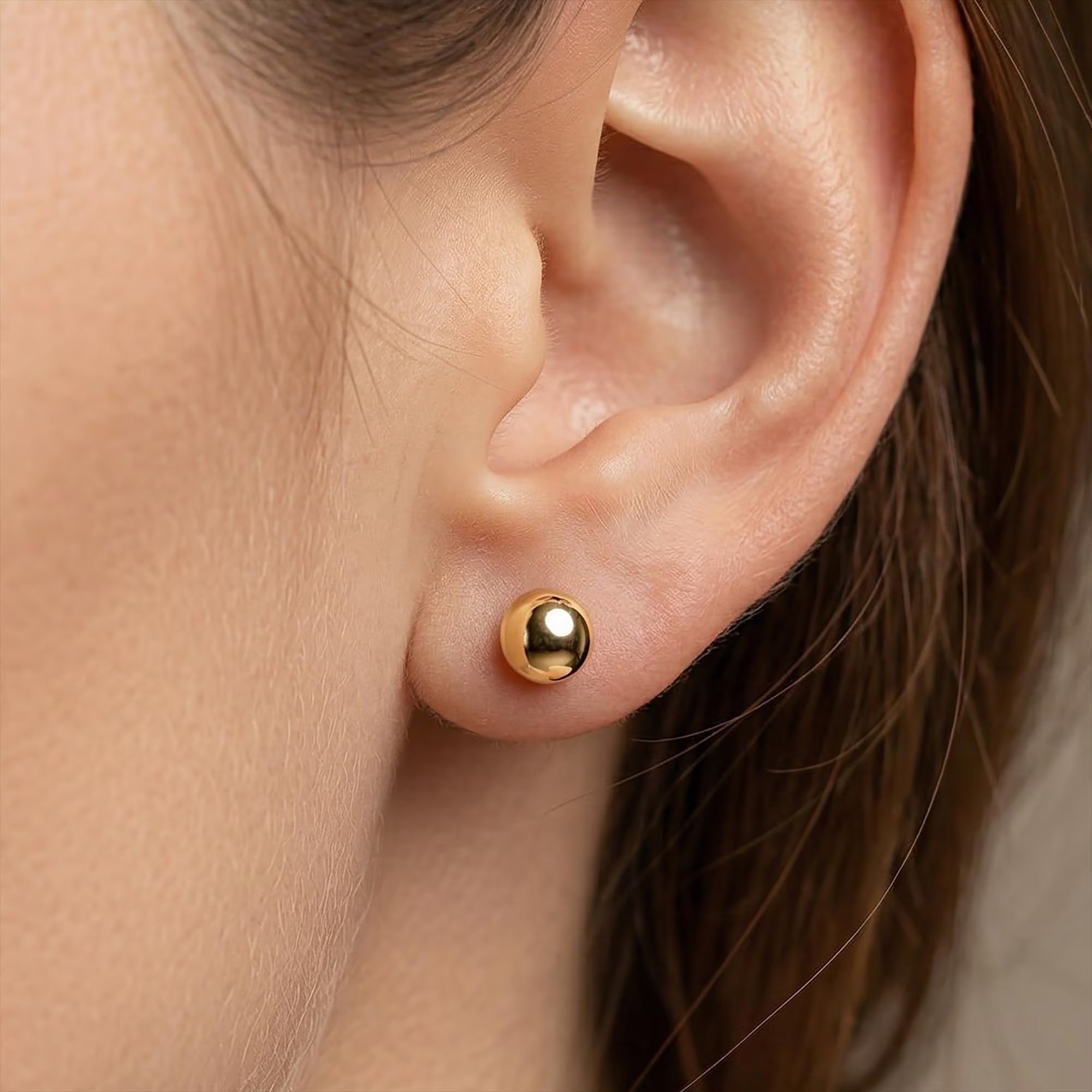 14K Yellow Gold Ball Stud Earrings, 6Mm Dainty Gold Studs