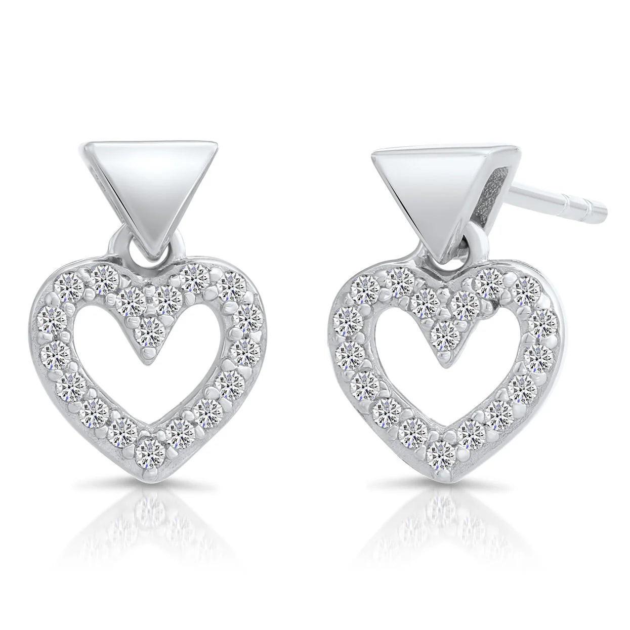 Sterling Silver CZ Heart Dangle Earrings - Sparkling Elegance for Every Occasion.