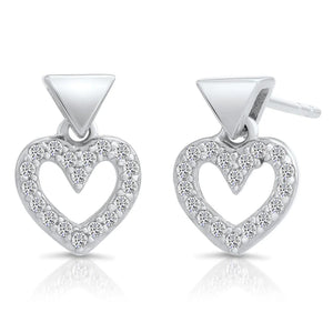 Sterling Silver CZ Heart Dangle Earrings - Sparkling Elegance for Every Occasion.