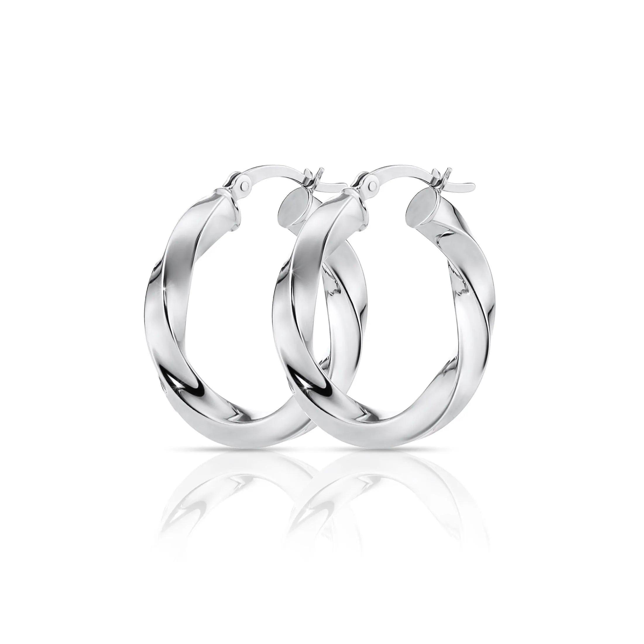 Stylish 925 Sterling Silver Shiny Twist Medium Hoop Earrings for Women - 1 Inch (25mm).