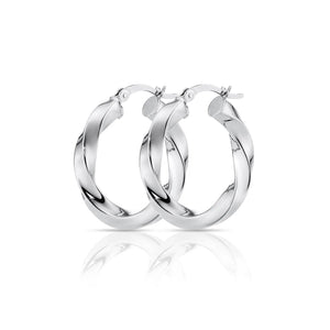 Stylish 925 Sterling Silver Shiny Twist Medium Hoop Earrings for Women - 1 Inch (25mm).
